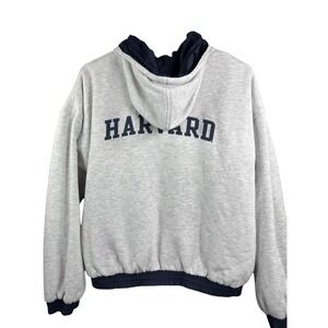 Harvard Jacket Mens Medium Gray Blue College Reversible Hooded Sweatshirt‎